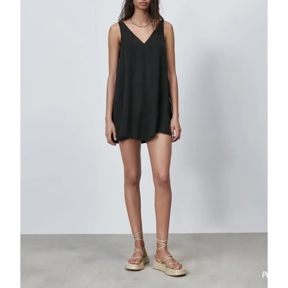 Zara | Dresses | Zara Black Sleeveless Vneck Swing Aline Mini Dress |  Poshmark
